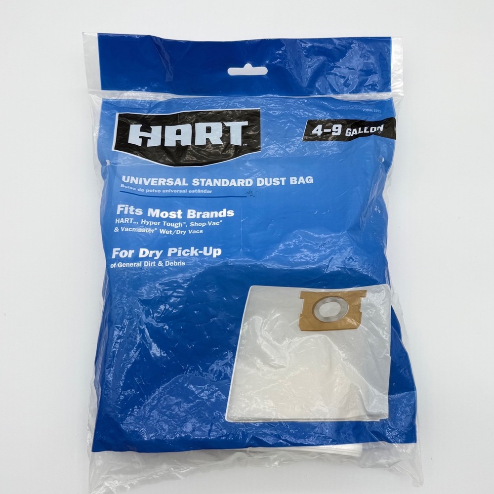 HART 4-9 Gallon Universal Standard Dust Bag VDBMA 3701 for Wet/Dry Vacs White